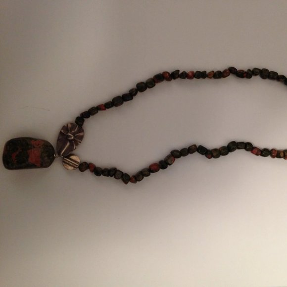 16" Unakite and Silver Necklace - Picture 5 of 14